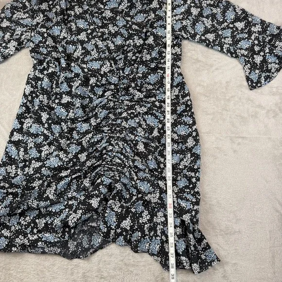 Veronica Beard Sean Wrap Dress Womens 20 Black Ditsy Floral Silk Ruched Ruffle - Picture 13 of 14
